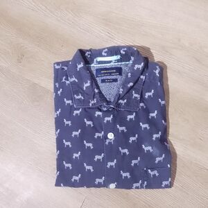 Denim & Flower Dark Blue Shirt with White Animal Print